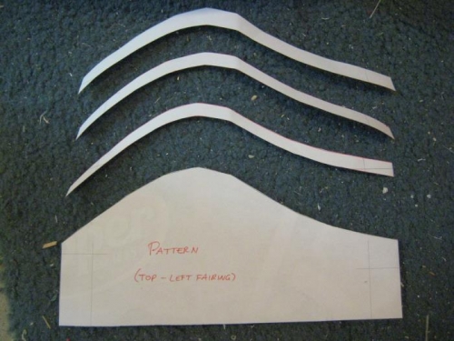 Bottom: pattern of upper end of gear fairing. Above: cutting little by little.