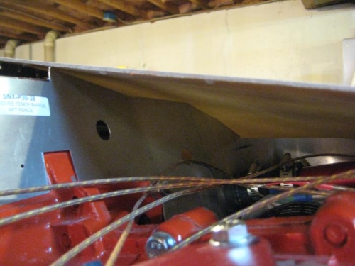 View of uncut baffles under cowl