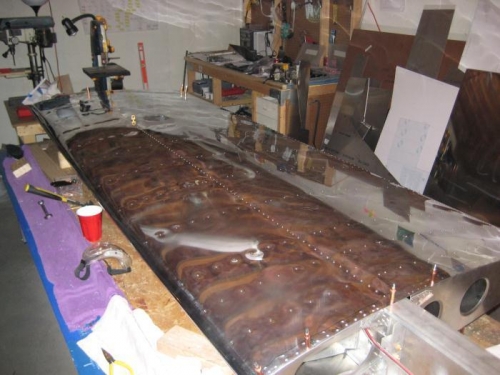 The lower wing all riveted, except for the root doubler & wing tip (those come later).