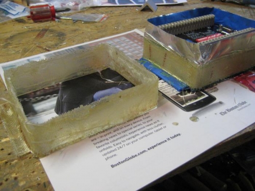 Previous box at left, new box curing at right.