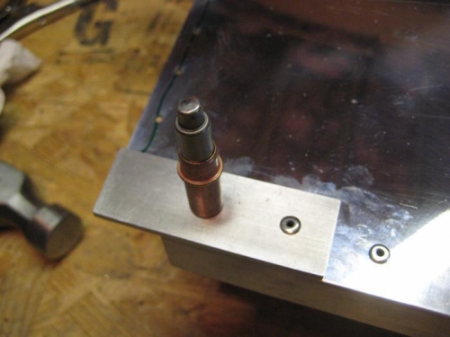 Rudder stop. Plans call for countersunk rivets; later revision says 