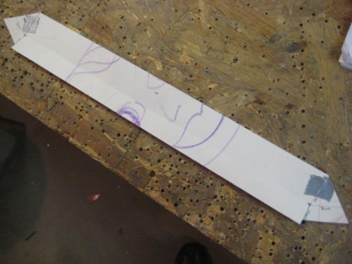 Pattern for deflector (daughter's old drawing in the middle!)