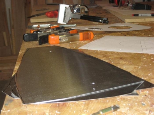 Rough cut blanks for nose ribs, prior to setting up for cutting with the router