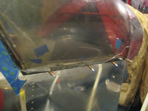 Pilot-side canopy temporarily cleco'd