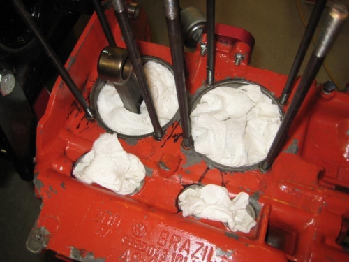 Paper towels so flying wrist pin clips won't get lost inside the engine!