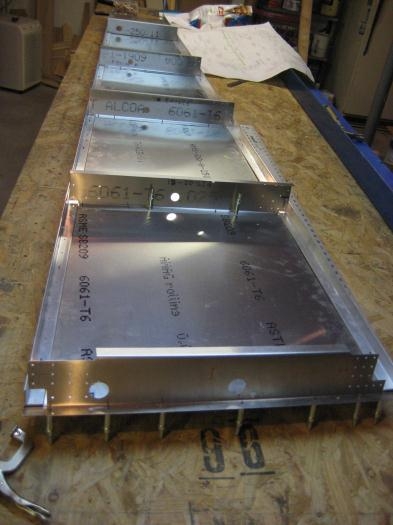 Interior of left aft skin showing longerons and channels