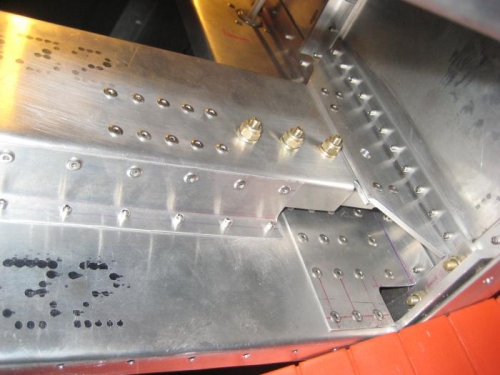 Rear spar carry through riveted in place. Looking front to rear.