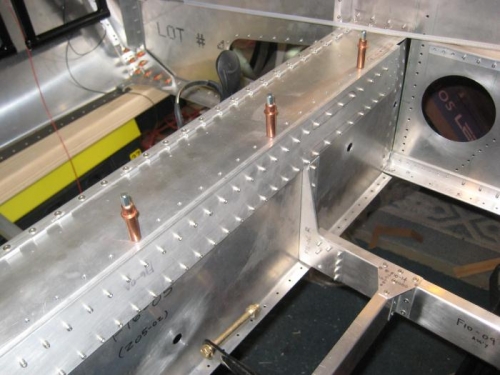 Forward main spar tunnel cleco'd in place. I riveted right after this photo.