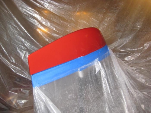 Vertical tail tip, clear coated.