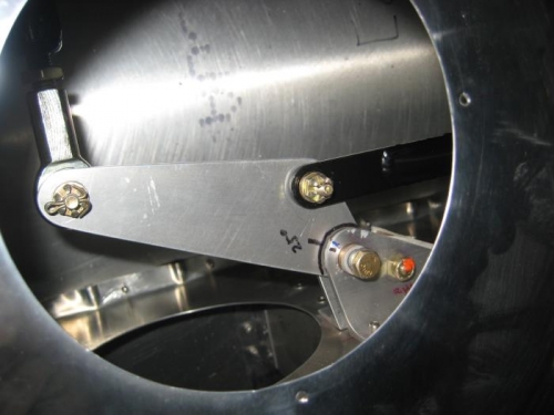 View up into the inspection hole, with the bellcrank shown.