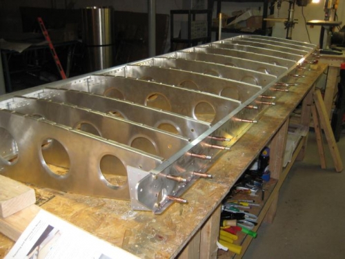 Rear spar updrilled and cleco'd in place.