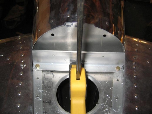 Horizontal tail clamped in place, with 2 forward bolt holes drilled
