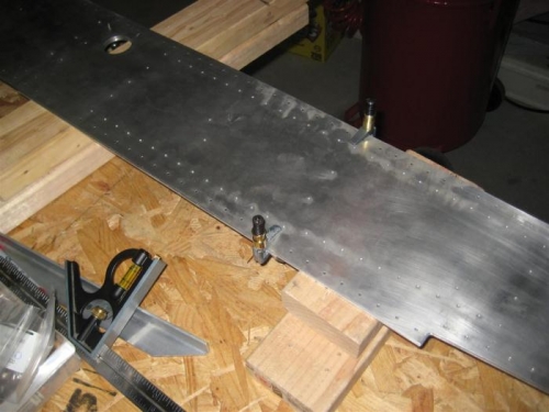 Web flipped over. Angle on other side is held in place with these cleco clamps.