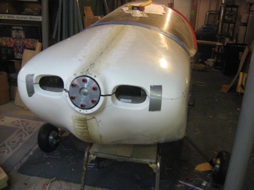 Back on the airframe, with the new fiberglass showing.