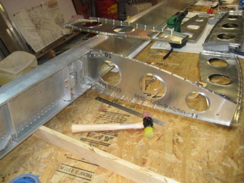 The first main rib cleco'd in place