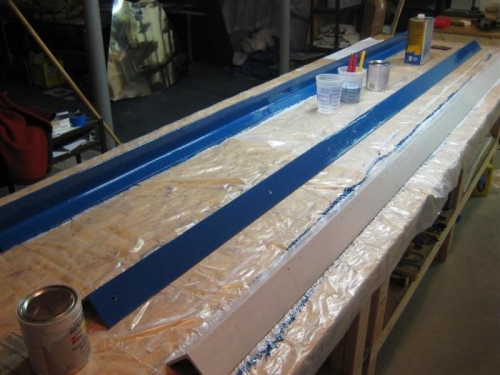 2 painted in blue enamel; 1 in primer