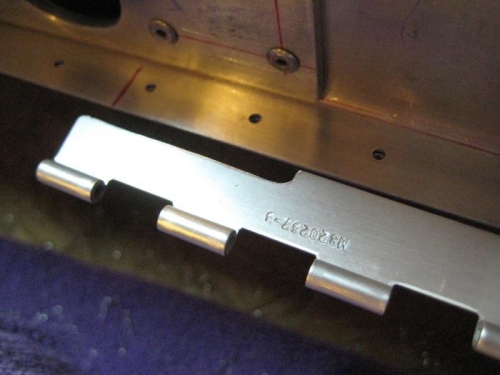 Flap hinge notched around reinforcing plate.