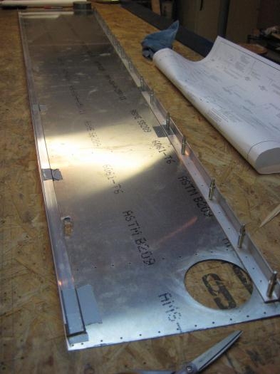 Upper longeron cleco'd. Lower longeron in place for drilling.