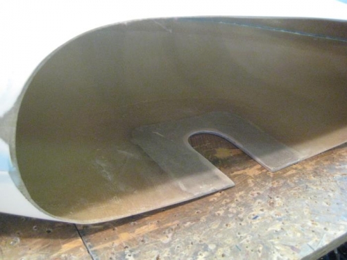 Wheel pant aluminum reinforcing with fiberglass over the top.