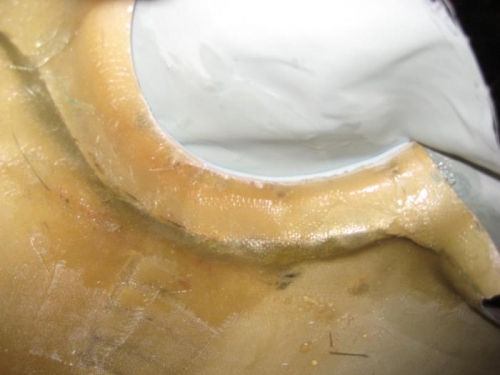 Final layers of glass at the inside of the cowl.