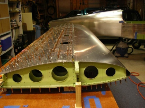 Drilled the LE skins to front spar #40