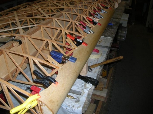 Lead edge ply glued and attached to the top left Wing leading edge - 1st section of 3