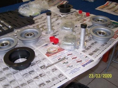 Wheels disassembled to re-pack wheel bearings.