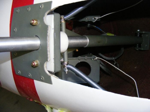 Nose Gear upper assembly inside fuselage. Up is to right.