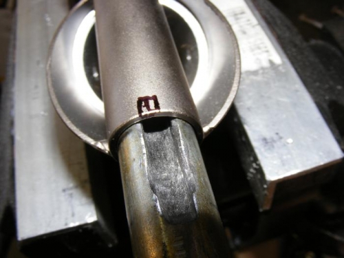 Marking to cut the axle mounting tube.