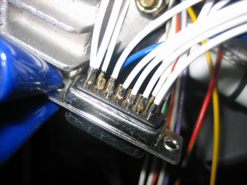 Close up of solder cup connections.