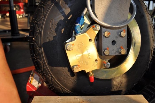 Left wheel and brake installed