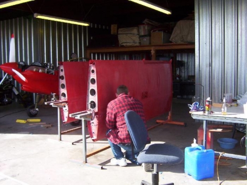 Bill using the Sander to prep the wings