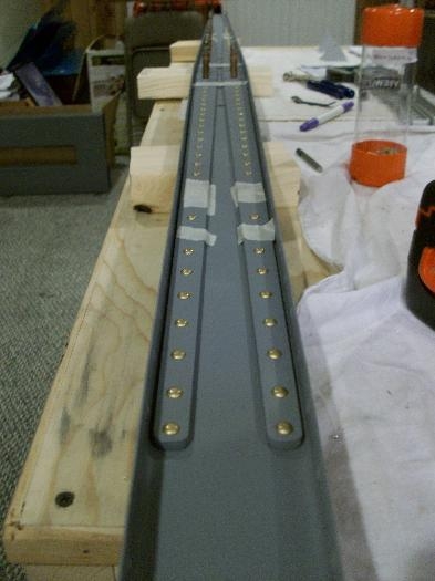 More rivets set - the tape is where other size rivets are used (ribs or brackets).