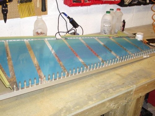 Trailing edge now bonded, cleco'd and waiting 48 hrs for adhesive to cure fully