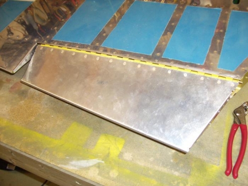 Trim tab hinge riveted in place