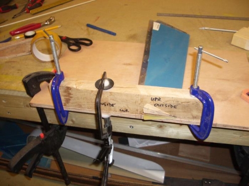 Trim tab set up in the bending jig