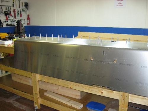 Clecoing the top skin.