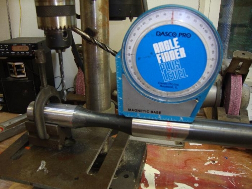 Setting up to drill gear leg.