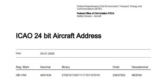 and ICAO 24 bit Aircraft addess