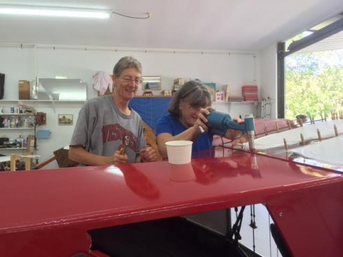 CarolAnn and Sue riveting skylight