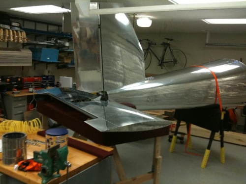 rudder attached, horizontal stabilator in position for attachment