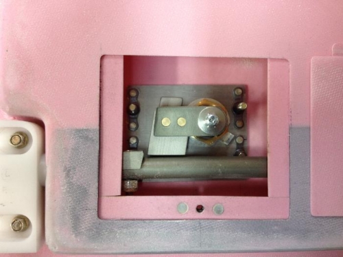 Custom door lock mechanism, pilot side, locked