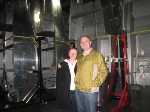 Aneta and I posing in front of some quickbuild fuselage kits.