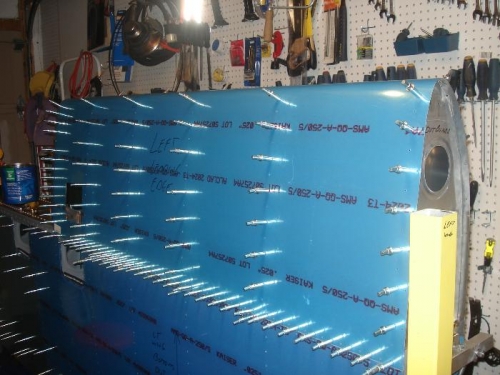 Left wing leading edge clecoed in place