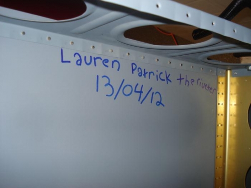 My trusty 12 year old riveter had to make her mark!