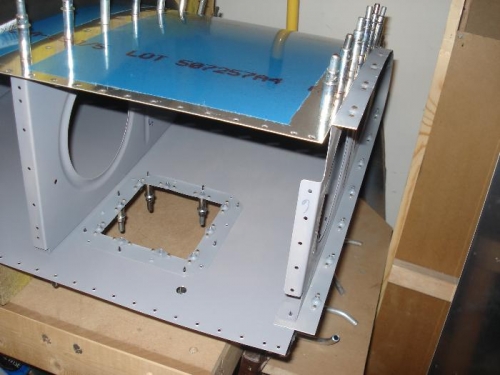 Acccess cover plate, joint plate, and ribs clecoed in place for riveting