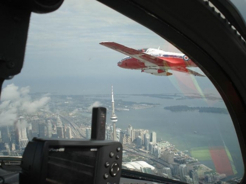 In the big diamond flying towards the CN Tower in Toronto
