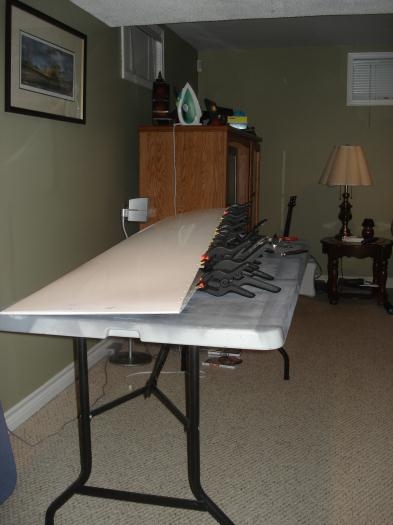 Reinforcement strips epoxied and clamped into place