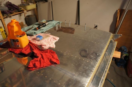 finishing up left wing bottom skins.