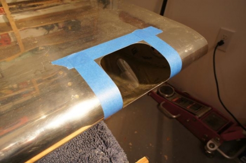 Looking in, right wing landing light hole